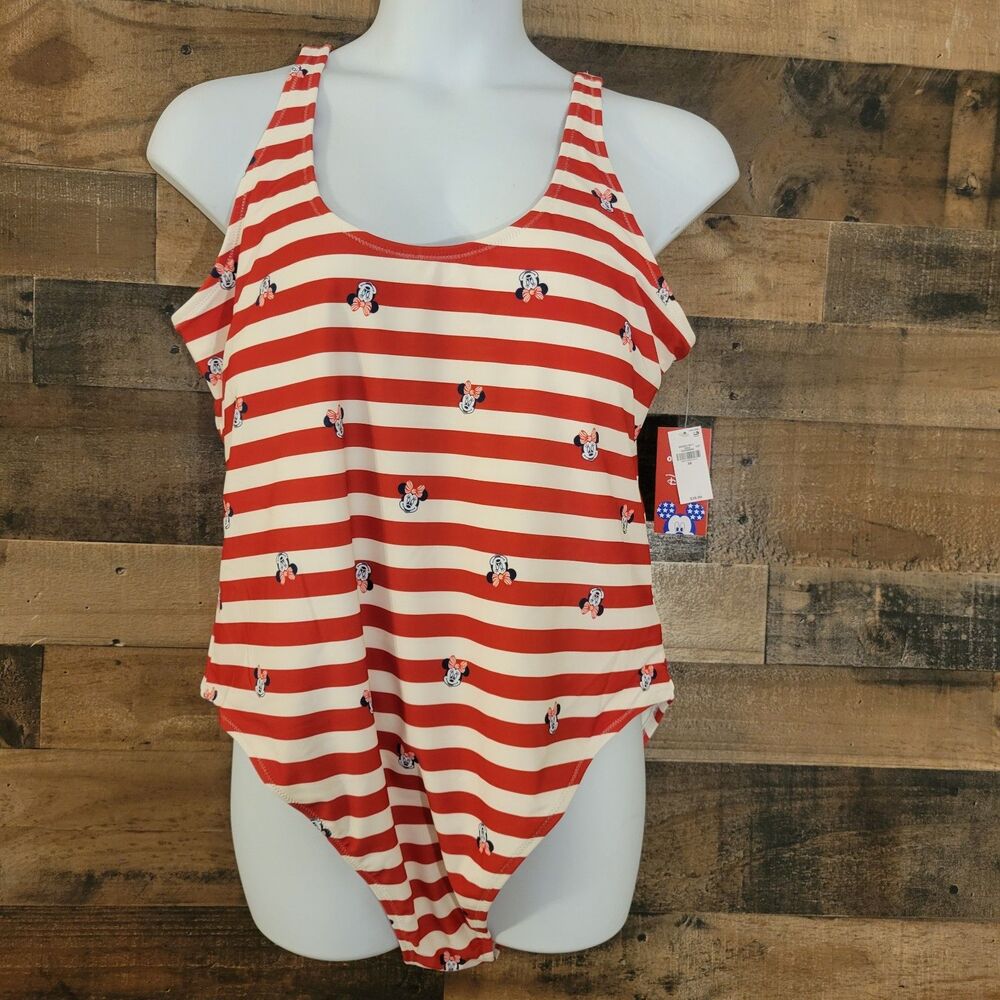 NWT $40 Old Navy x Disney Minnie Mouse Stripes Red  One-Piece Swimsuit  Plus 3X